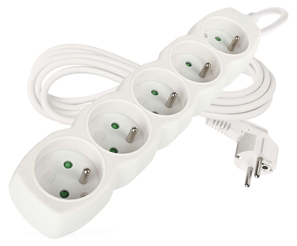 Prodlužovací kabel 3 m / 5 zásuvek / bílý / PVC / 1 mm2