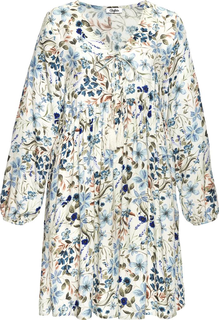 Buffalo Tunikakleid creme-blau bedruckt Größe 34