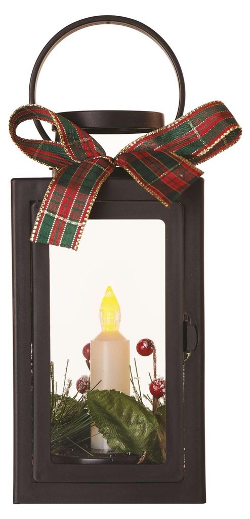 LED Deko – Weihnachtslaterne mit Kerze, schwarz, 20 cm, 3x AAA, Innen, Vintage