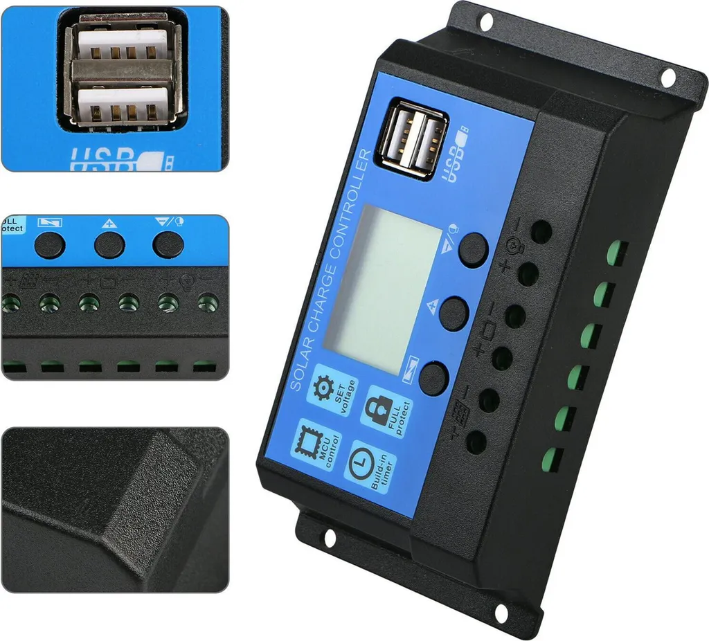 BuyWeek 20A MPPT Regolatore di Carica Solare Riconoscimento Automatico di 12V/24V Solar Charge Controller Display Digitale LCD Doppia USB Bluetooth