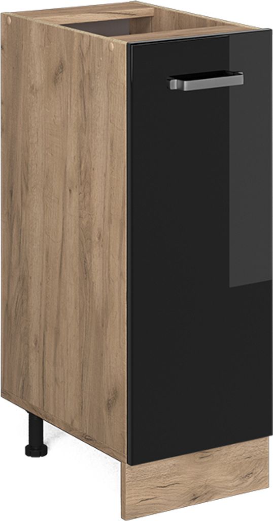 Apothekerschrank Vicco R-Line Schwarz Hochglanz 30 cm ohne Arbeitsplatte, Model 41132