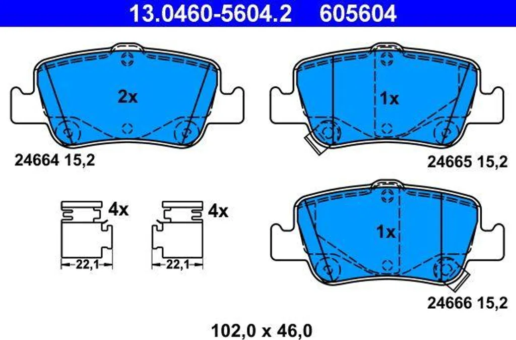 Plaquettes de frein pour Toyota Corolla et Auris - Kit ATE 13.0460-5604.2 complet