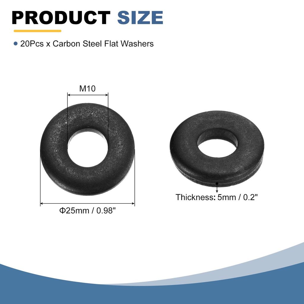 20 Stš¹ck Runde Unterlegscheiben M10 x 25 x 5 mm, Kohlenstoffstahl Dichtscheiben Schwarz Beilagscheiben Set, O Ring Flache Dichtungsringe fš¹r ...