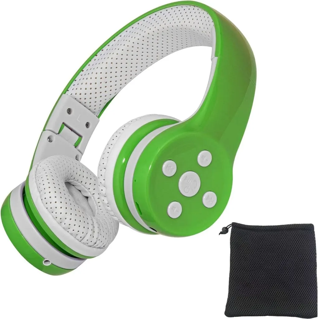 Cuffie Bluetooth per bambini con volume di 85 db, funzione di condivisione della musica, microfono integrato e 15 ore di autonomia. (Verde)