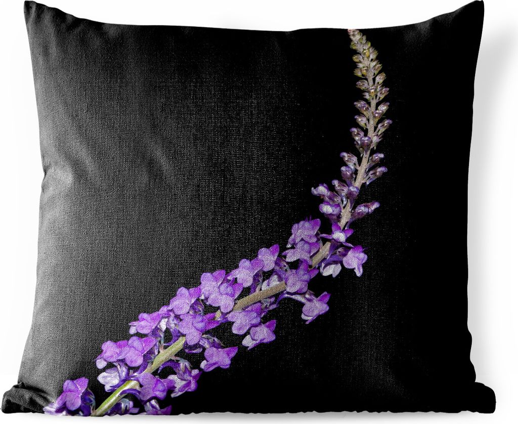 MuchoWow Outdoor Kissen - Einzelner lila Lavendel auf schwarzem Hintergrund - 45x45 cm - Wetterfest - Lounge Kissen - Fotokissen - Dekoratives Ki...