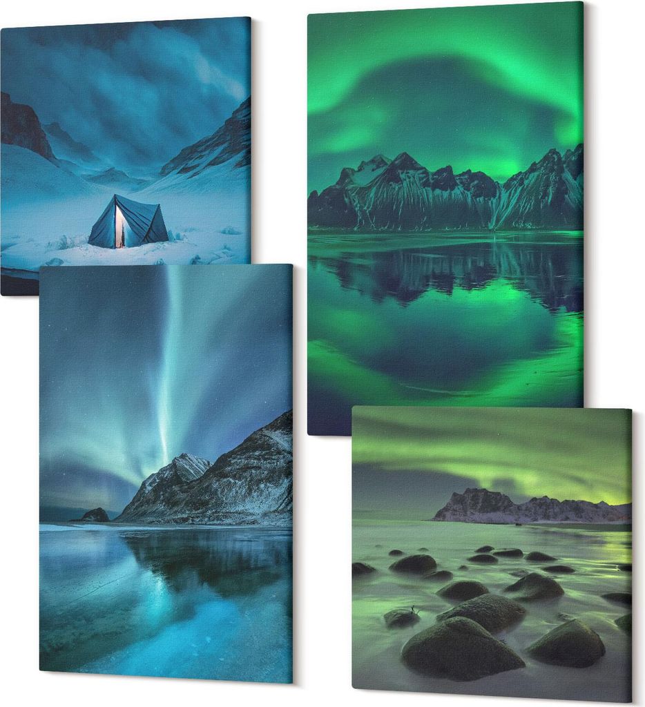 Leinwandbild Set 4-teilig – Modernes Wandbild – Polycanvas Kunstdruck – Abstrakte Bilder – Hochwertige Wandkunst – 2x 40x40 cm + 2x 40x60...
