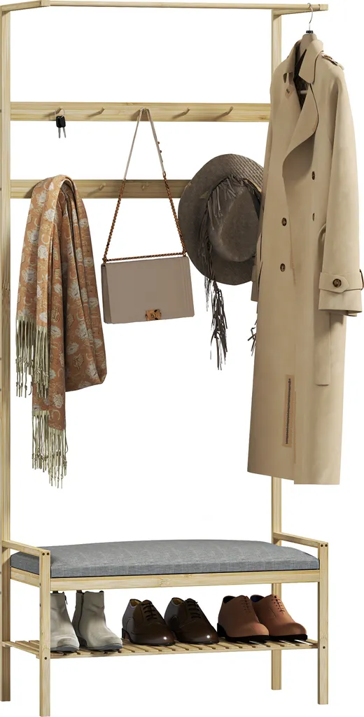 HOMCOM Porte-manteau vestiaire en bambou avec banc et étagère à chaussures