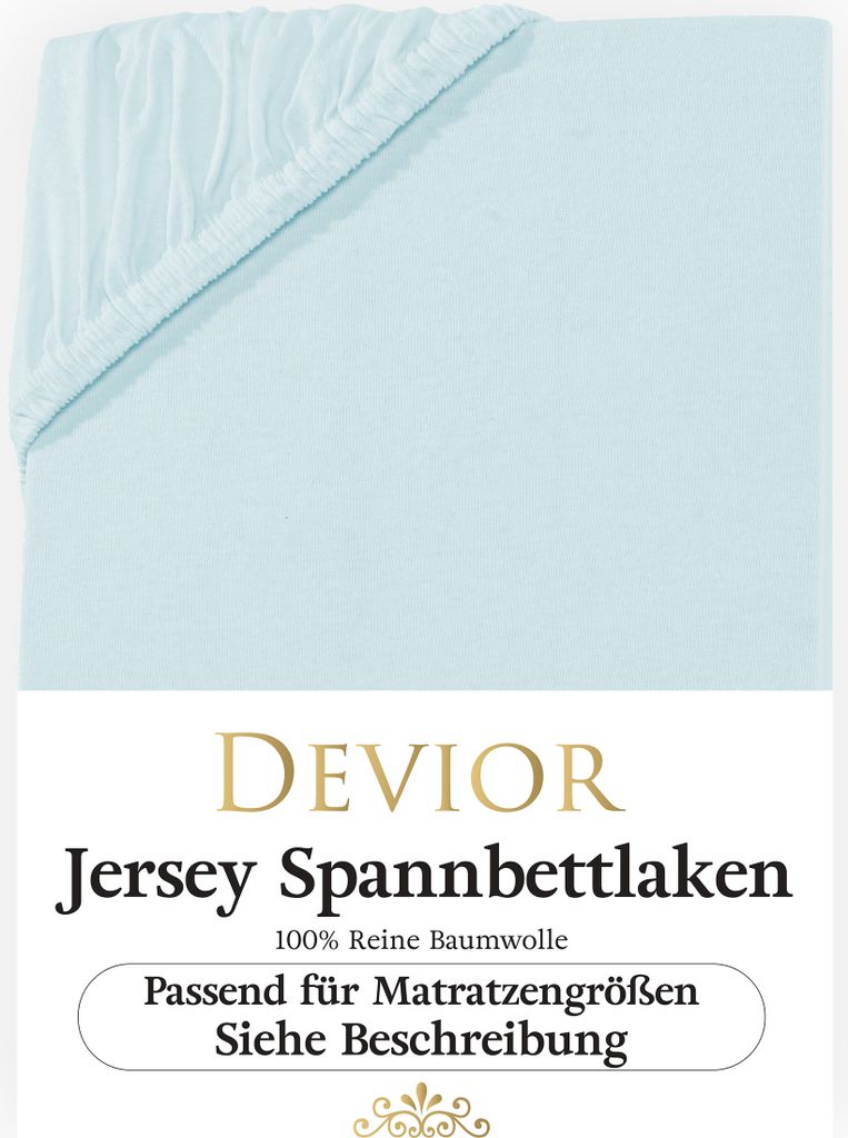Devior Jersey Spannbettlaken 180x200 - 200x220 aqua Bettlaken 100% Baumwolle für Boxspringbett und Wasserbett