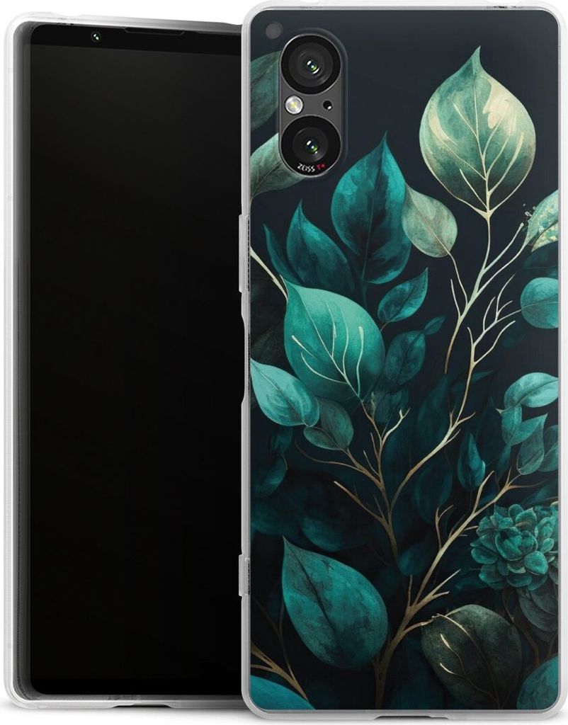 DeinDesign Handyhülle für Sony Xperia 5 V Silikon Hülle Case Smartphone Schutzhülle Blätter schwarz Eukalyptus