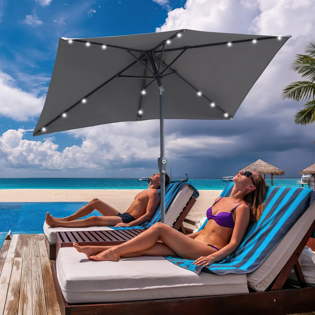 Outsunny Ombrellone da Giardino 3x2 m con Prese d'Aria, Base a Croce e Manovella, Ombrellone Decentrato in Acciaio e Poliestere 160 g/㎡, Protezione UV, per Terrazza e Balcone, Marrone