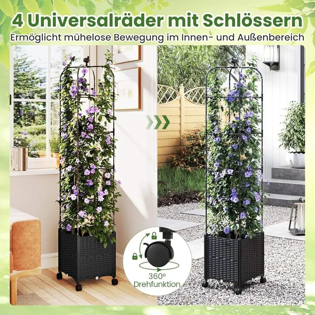 Jardinière avec treillis extensible sur roues - Structure bois modulable