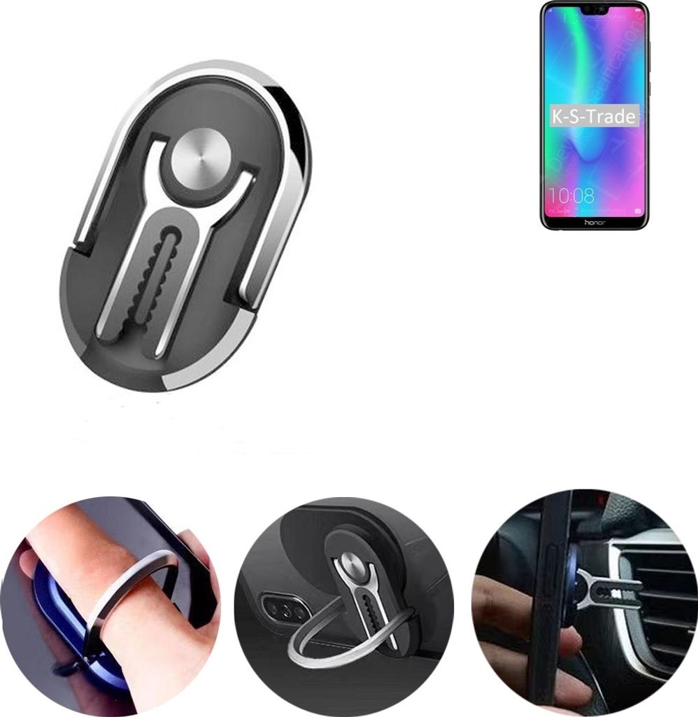 K-S-Trade 3in1 Smartphone-Ring Handy-Ring kompatibel mit Huawei Honor 9N Fingerhalterung Handyring Tischständer Lüftungsgitter-Halterung Tisch