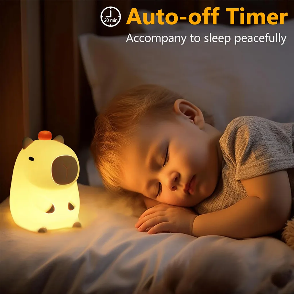 Lampada Notte Capibara Touch Morbida | Luce Notturna Per Bambini Ricaricabile USB | Capybara Silicone 7 Colori - 3