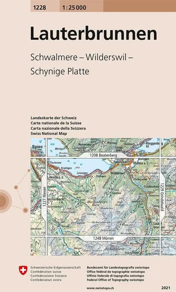 Carte topographique Lauterbrunnen Swisstopo 1228 au 1:25 000 papier