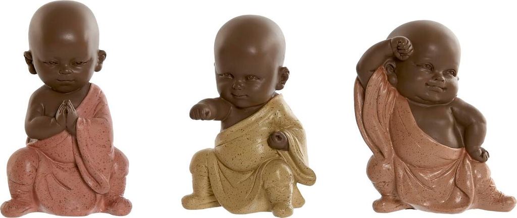 Deko-Figur Home ESPRIT Orange Koralle Neongrün Harz Mönch Orientalisch 8 x 5,5 x 12,7 cm (3 Stück)