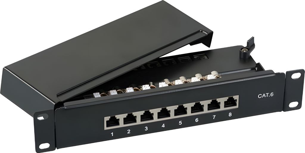 EFB Mini-Patchpanel STP 8xRJ45 Cat.6A,10" 1HE,grau