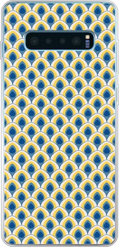 MuchoWow Handyhülle Schutzhülle Hülle für Telefoonhoesje Samsung Galaxy S10 Lite Design - Muster - Retro - Gelb - Blau Silikon Softcase Handy...