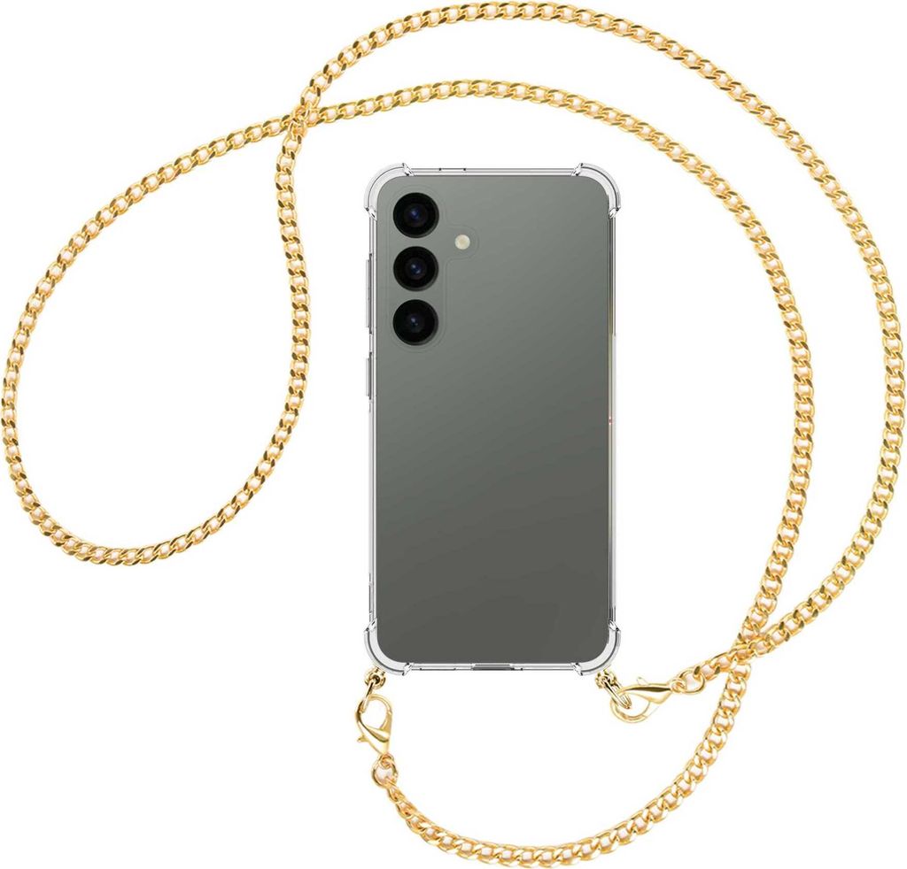 Handykette Backcover-Schutzhülle mit Band (Metall goldfarben) für Samsung Galaxy S24 - goldfarbene Kette