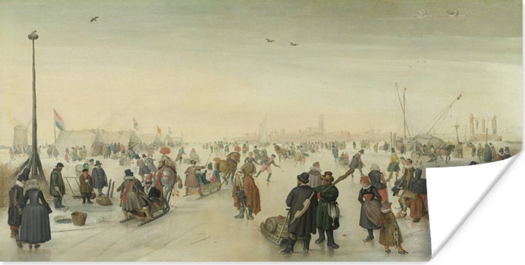 MuchoWow Poster Eisspaß bei einer Stadt - Gemälde von Hendrik Avercamp 40x20 cm - Poster für die Wand - Poster Schlafzimmer
