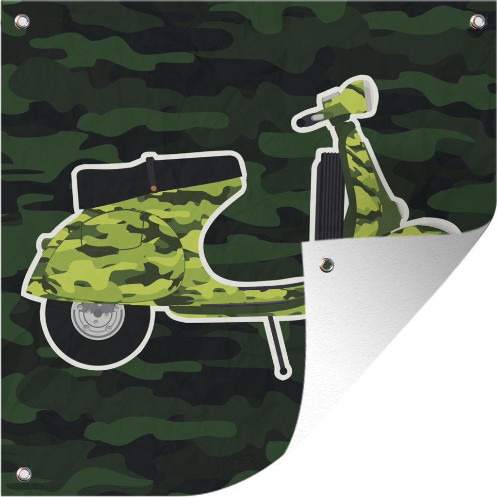 MuchoWow 100x100 cm Outdoor-Poster Gartendeko Sichtschutz Garten Poster für den Garten Illustration einer Vespa mit Tarnfarben
