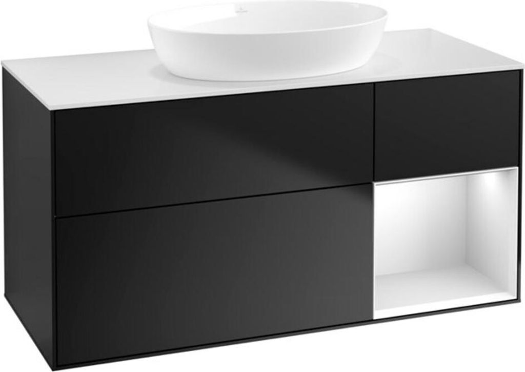 V&B Waschtischunterschrank Finion 120cm, Pl w m, Reg wh. m Lac, bla m Lac