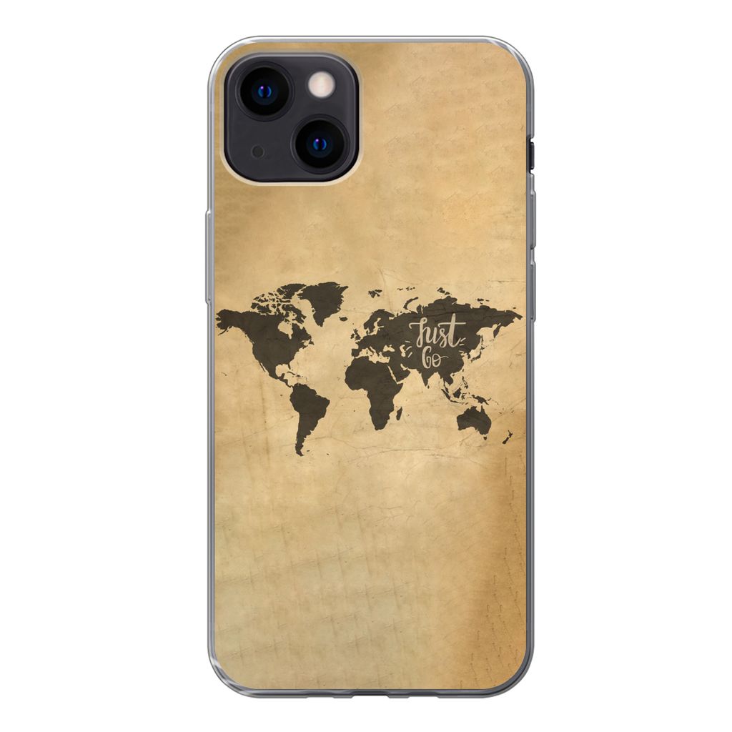 MuchoWow Handyhülle Schutzhülle Hülle für iPhone 13 Weltkarte - Karte - Sprichwörter Silikon Softcase Handy Hülle - Karteninhaber