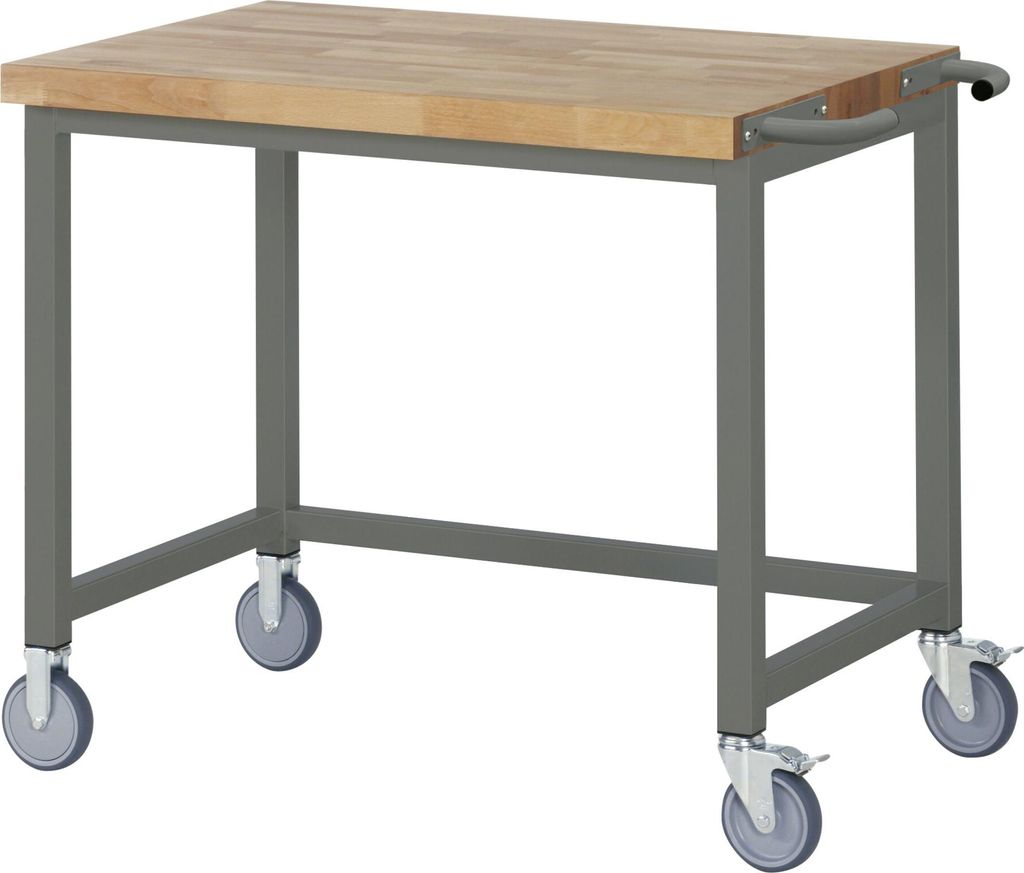 STIER Fahrbare Werkbank Premium, 100x70x88cm, Stahl & Buche, Montagewerkbank