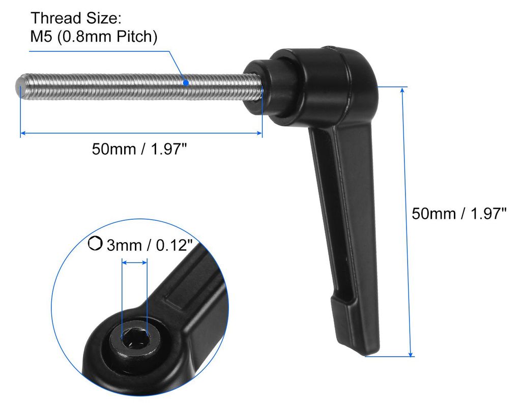 4 Stš¹ck Klemmhebel Griff M5 x 50mm Au?engewinde Schraube Edelstahl 304 mit Zinklegierung Verstellbare Handgriff Spannhebel fš¹r Werkzeugmaschi...