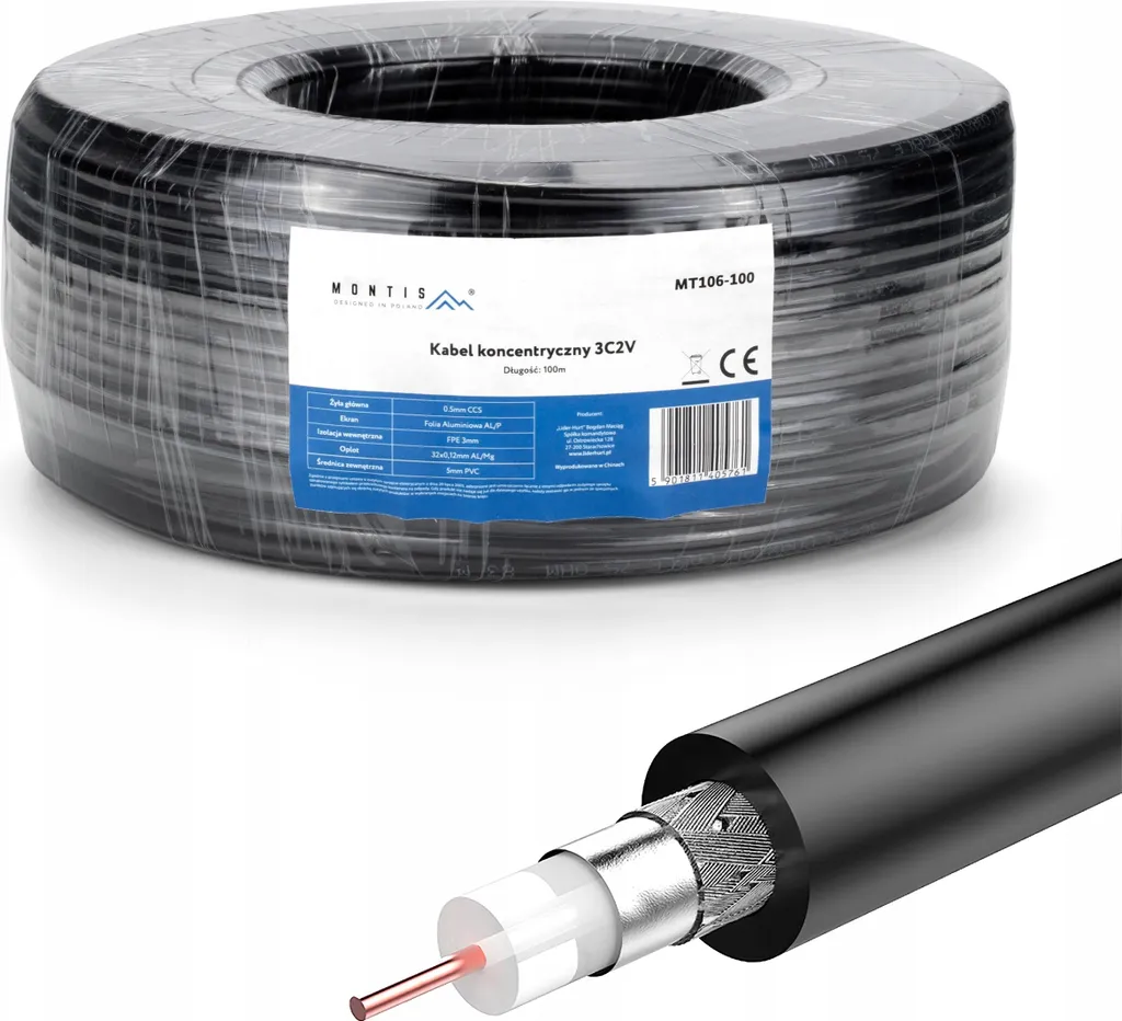 Câble d'antenne blindé 100m Montis MT106-100 pour signal 4K stable