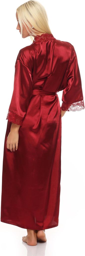Damen langes Kimono Seidenrobe Morgenmantel; Dunkelrot M