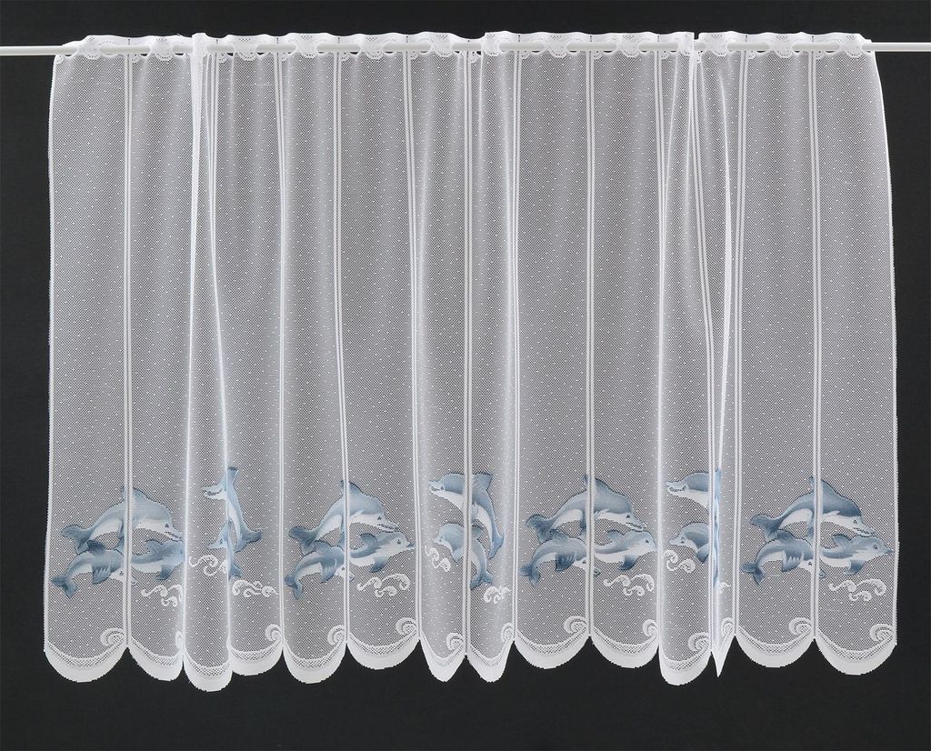 Gardinen Kranzusch Scheibengardine Delfin 90x88 cm H/B weiß grau-blau Bistrogardine Vorhang Küche 1er Pack
