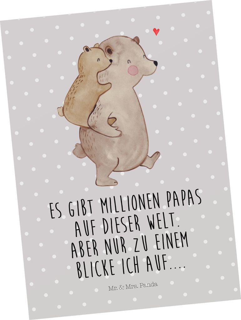 Mr. & Mrs. Panda Postkarte Papa Bär - Grau Pastell - Geschenk, bildkarte, Geburtstag, Grußkarte, Vorbild, Postkarten, Muttertag, Vater, Vatertag,...