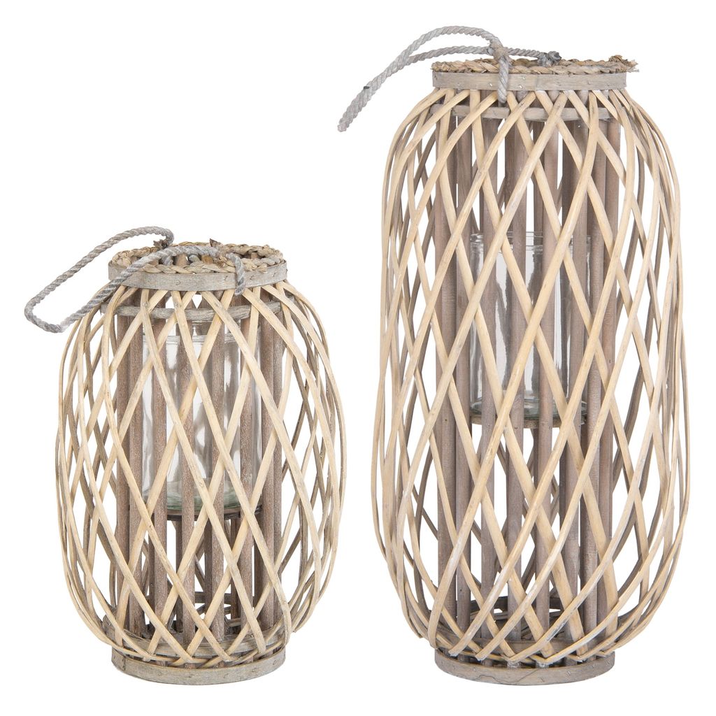 ECD Germany 2er Set Laterne Ried 40 & 50cm mit Henkel Natur Produktbild 