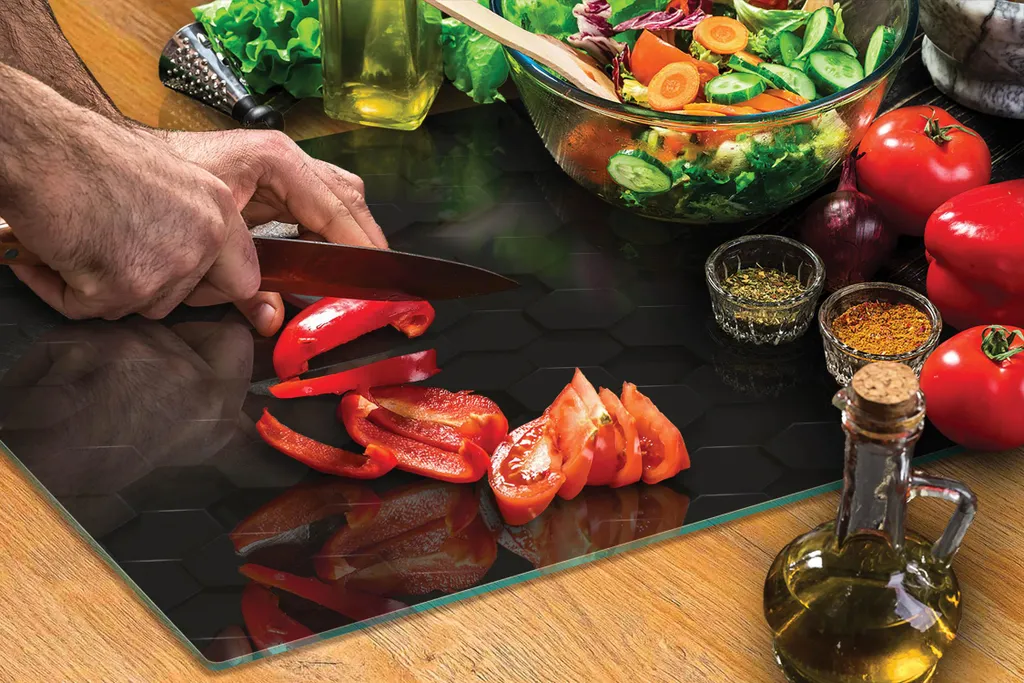 Verdure sul tavolo Tagliere, Tagliere in vetro temperato, Decorazione cucina multicolore, Tagliere grande - Italia