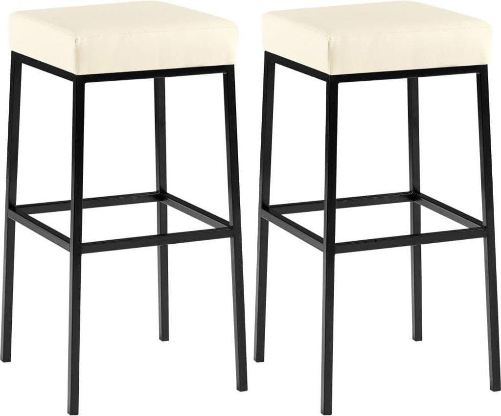 2-teiliges Barhocker-Set – Kunstlederstangen – Komfort ohne Rückenlehne | Grundfarbe: Schwarz | Farbe: Creme