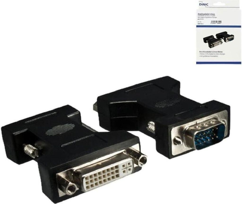 DINIC Monitor Adapter VGA Stecker auf DVI-I Buchse, schwarz