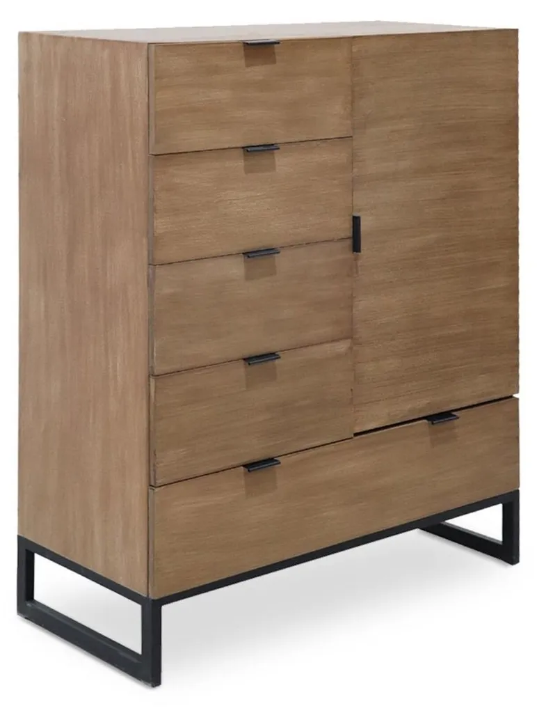 Buffet haut en bois d'acacia patiné avec 5 tiroirs de rangement