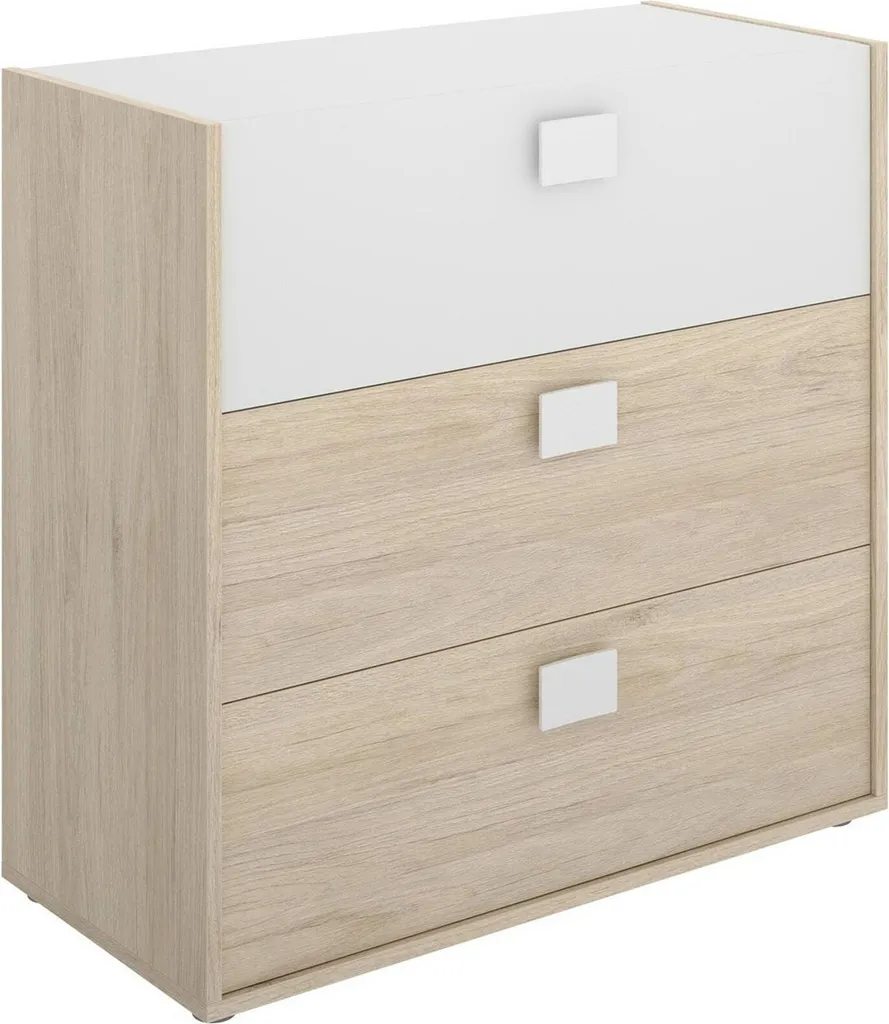 Commode gain de place chêne marron à 3 tiroirs anti-gaspillage
