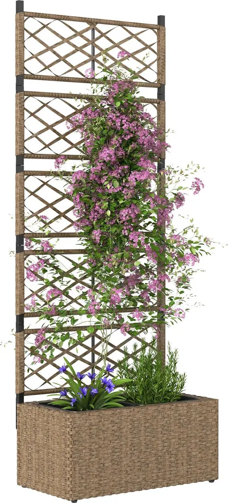 Jardinière avec Treillis en Acier et Polyrotin Naturel - 57 x 30 x 150 cm