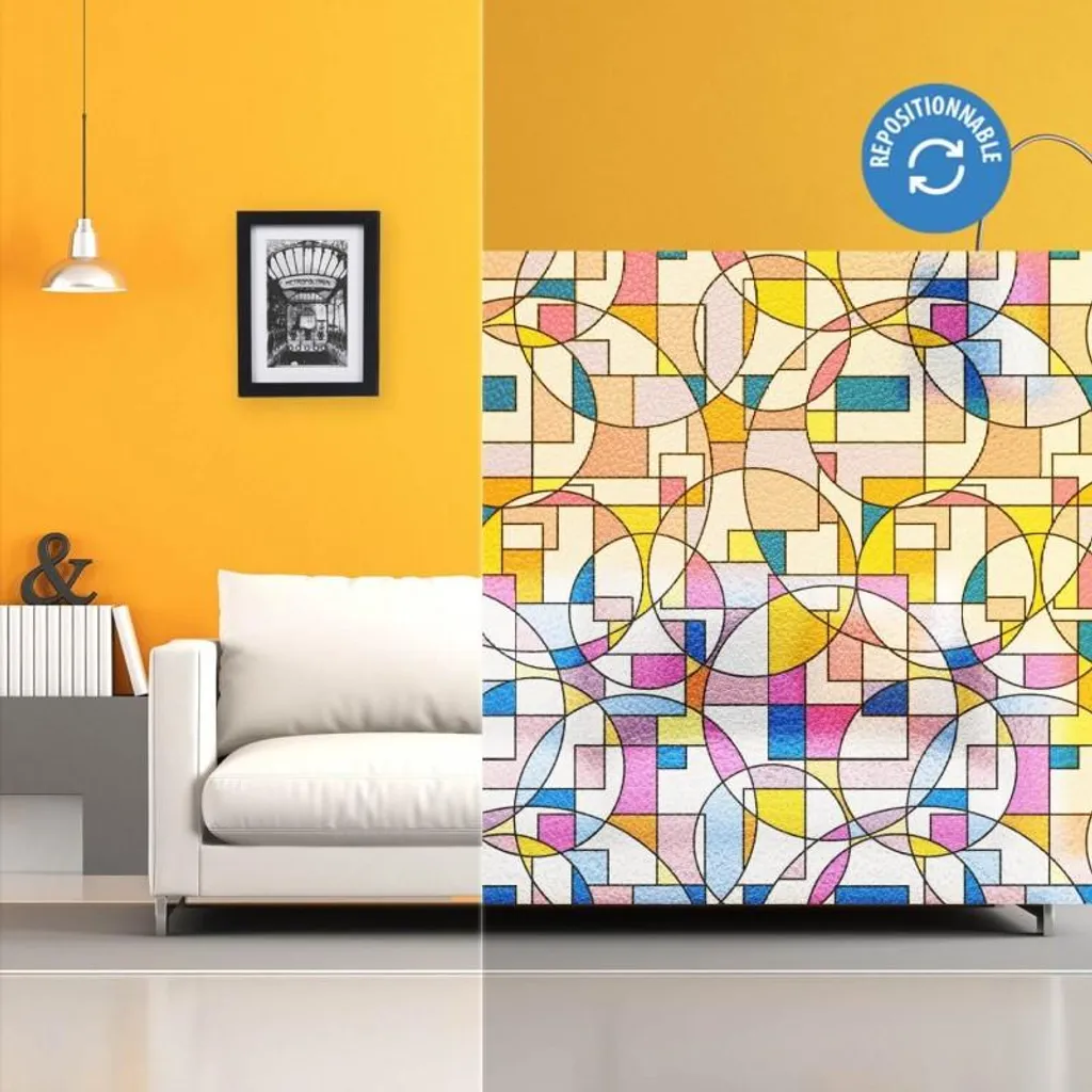 Film Vitrage Repositionnable sans Colle Motifs Colorés 120 cm x 2,5 m