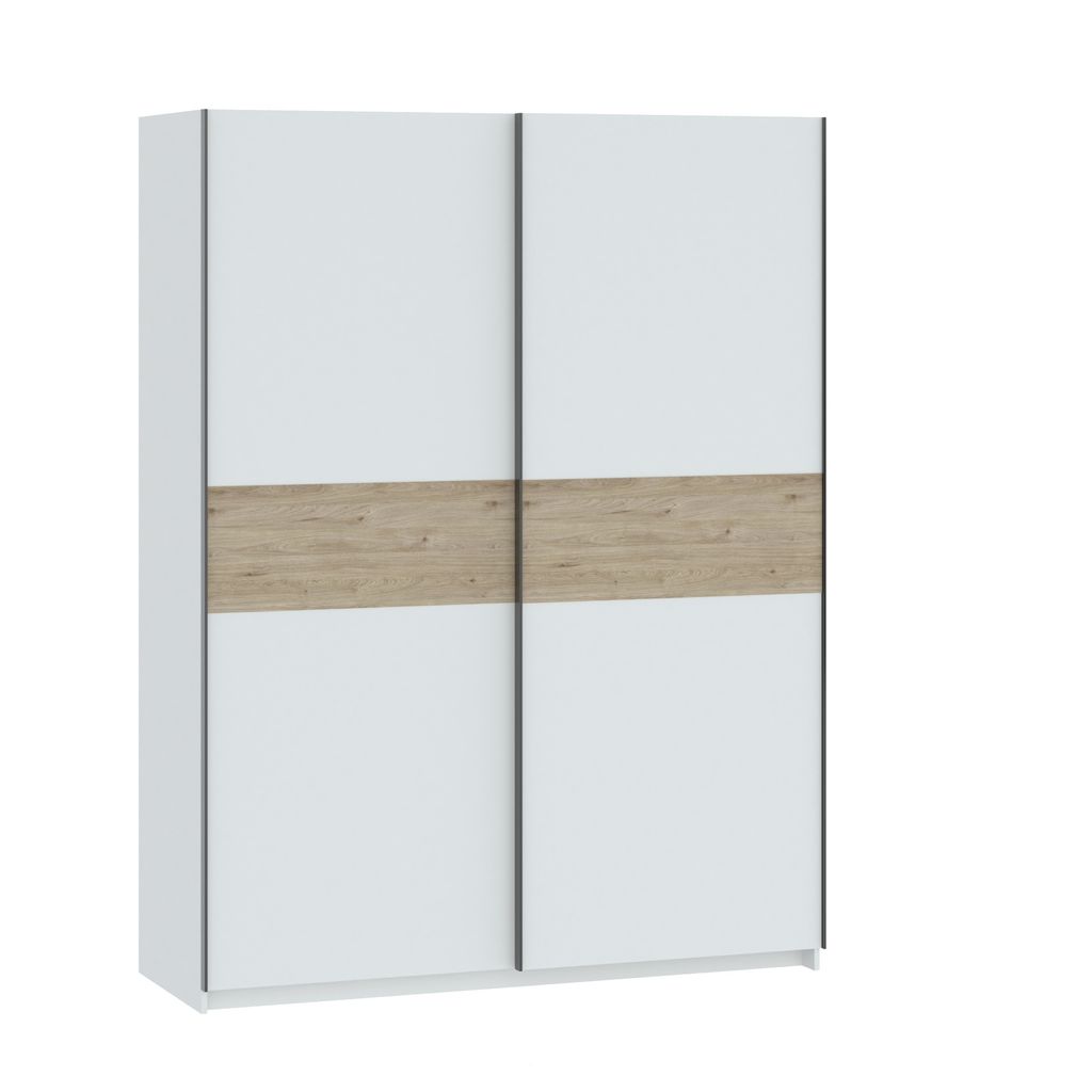 Kleiderschrank 151 cm RANDLER - weiß / Hickory-Nussbaum