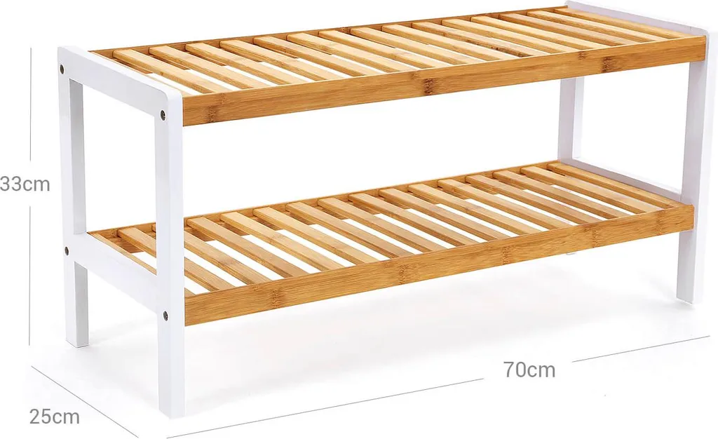 Étagère à chaussures en bambou à 2 niveaux blanc et naturel 70cm