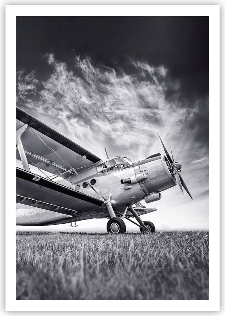 Poster - Poster ohne Rahmen - Flugzeug An-2 Schwarzweiß - 70x100 cm - Wand Bild - Wanddeko - Wandbilder - Kunstposter - Wandposter - Bilder - Kuns...