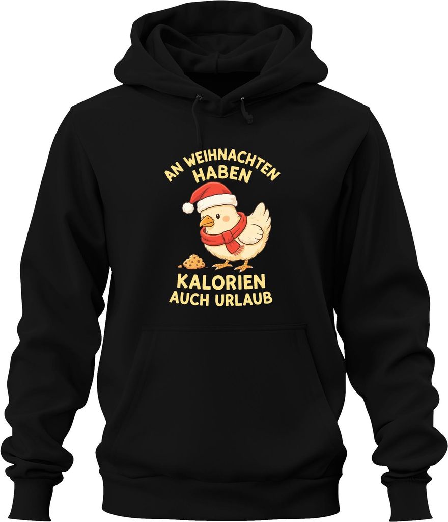 Kalorien haben Urlaub Weihnachten Küken lustig Geschenk Uni Hoodie Kapuzenpullover, Schwarz, XXL
