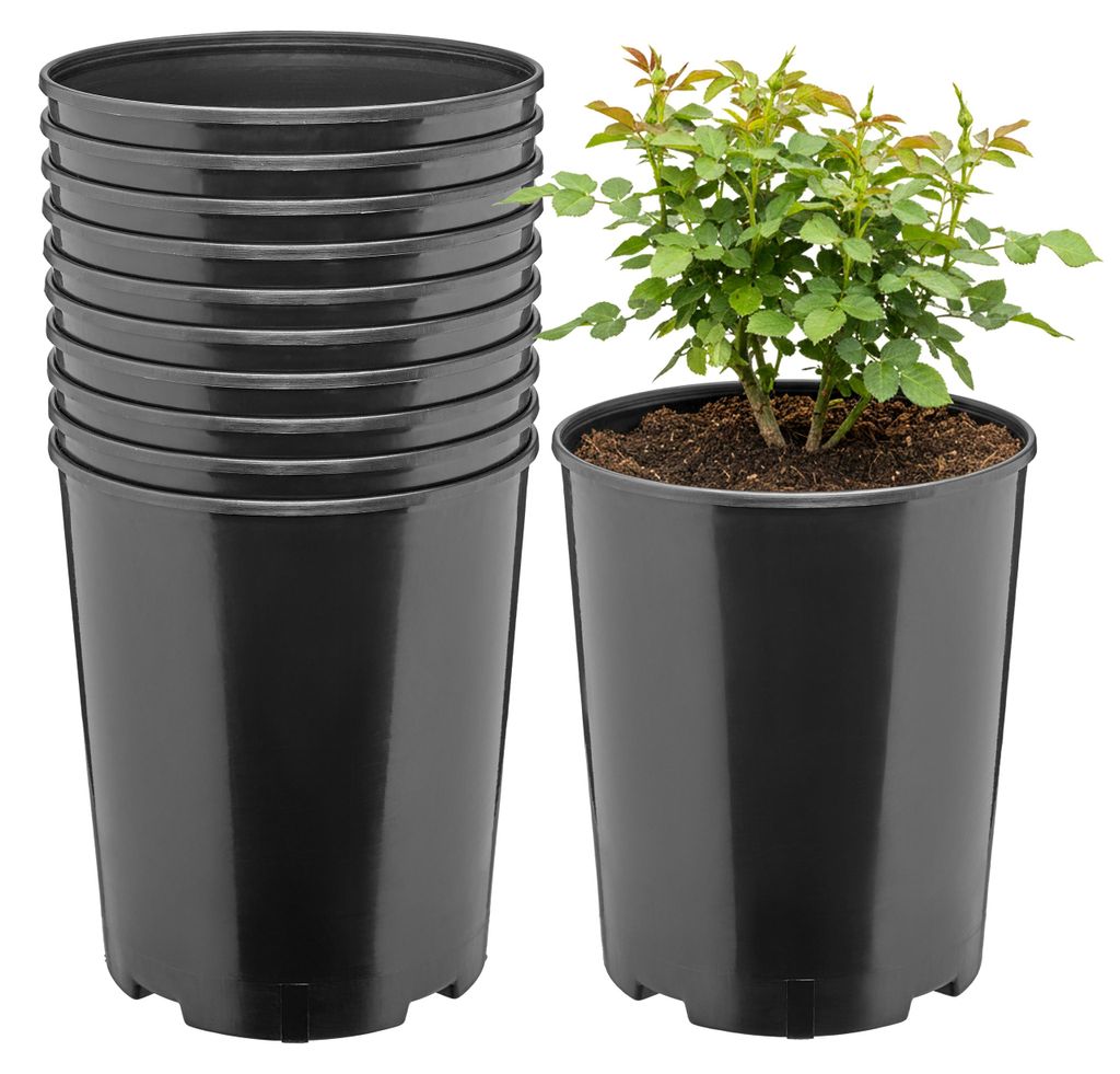 Garronda 10 Stück rund Kunststoff mit Drainagelöchern für Garten (Schwarz , Ø18 x 21,5 cm (4L)) GD-KW-RR