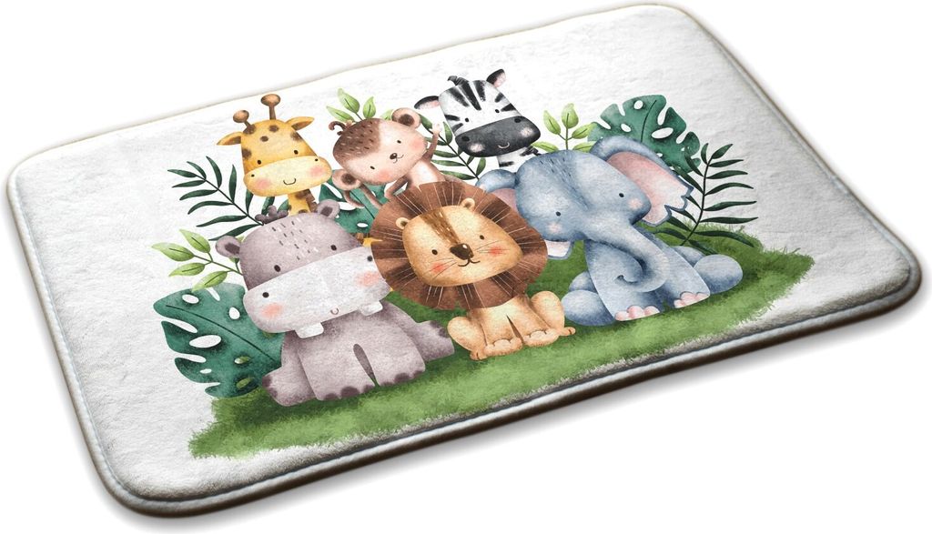 Teppich Kinderteppich Schlafzimmer Modern - 90 cm x 60 cm - Tiere Im Dschungel