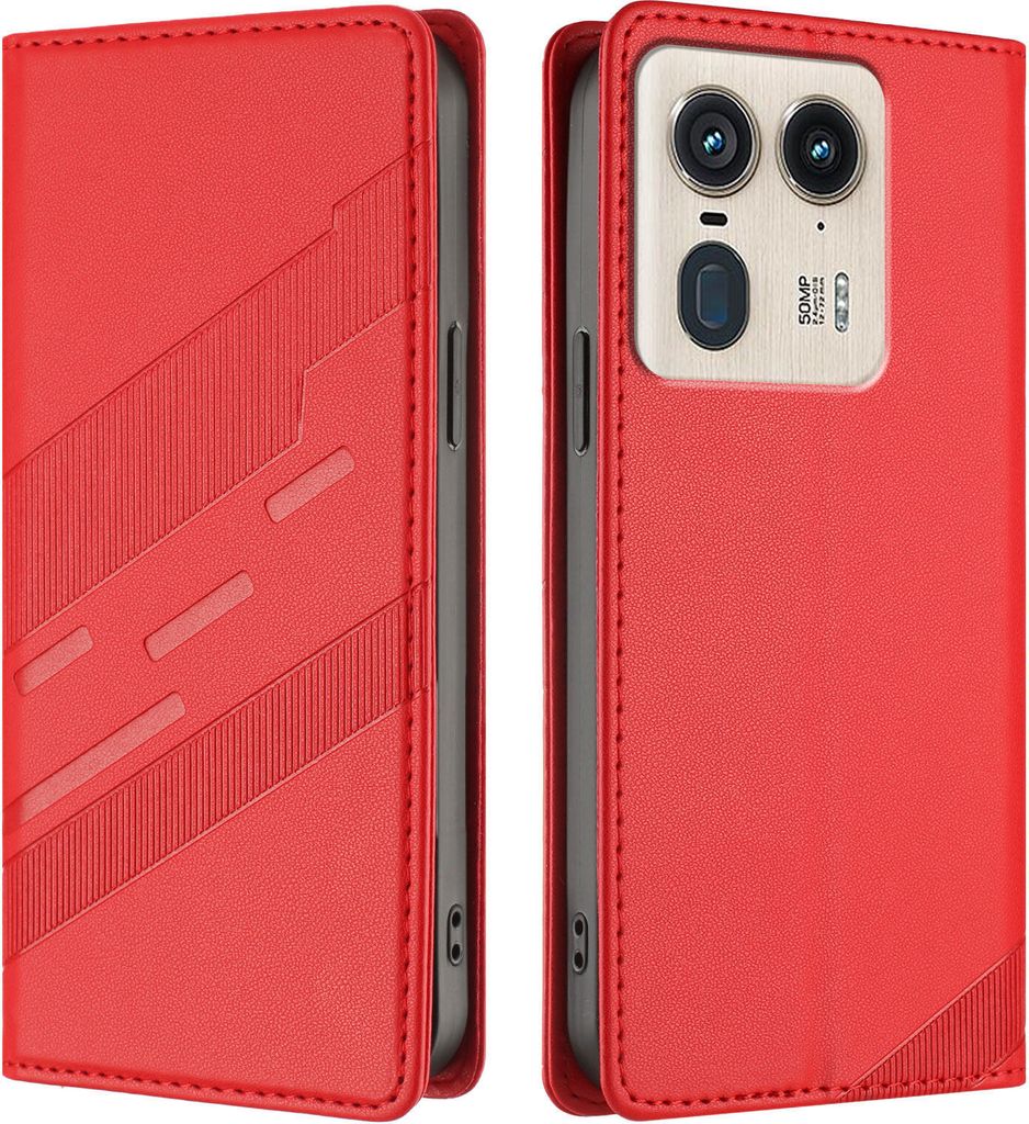 Hülle für Motorola Edge 50 Ultra, Kunstleder Brieftaschen Handyhülle mit Kartenfach und Standfunktion Rot