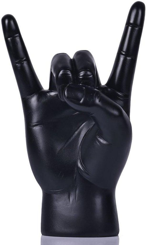 Kunsthars-Beeld mit Rock-On-Handgebaar - schwarz - dekorativer Tischschmuck für Musikliebhaber