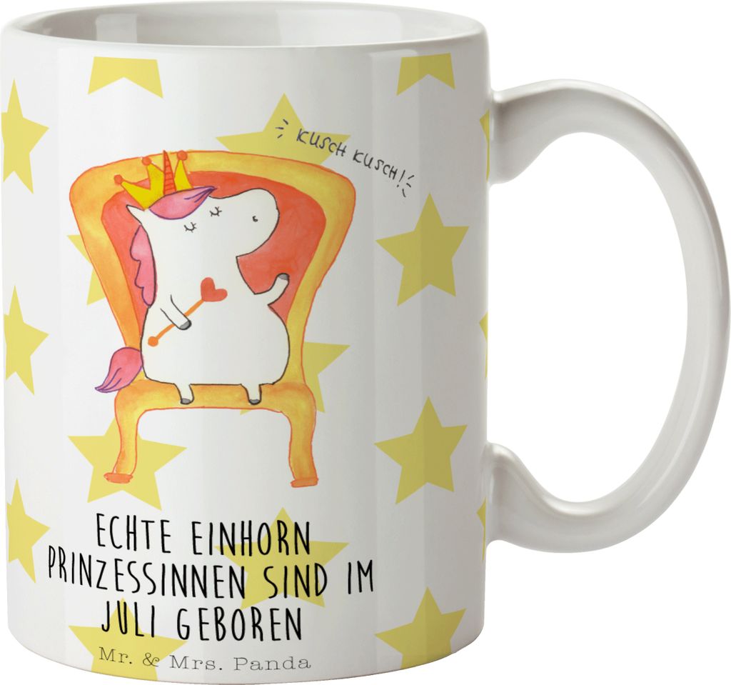 Mr. & Mrs. Panda Kaffeebecher Juli - Weiß - Geschenk, Monat, Tasse mit Spruch, Einhorn, Trinkbecher, Geburtstagsgeschenk, Teetasse, Prinzessin, Ka...