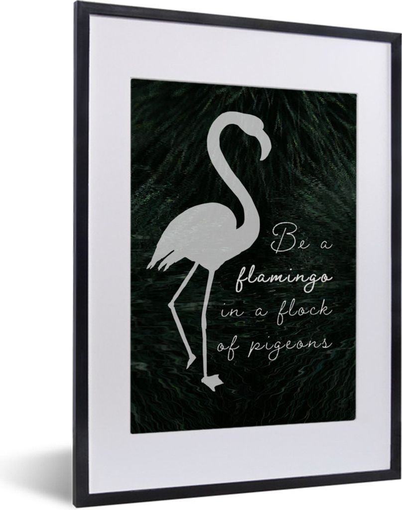 MuchoWow MuchoWow Gerahmtes Poster Zitat - Gras - Flamingo 30x40 cm - Poster mit zchwarzem Bilderrahmen - Wandposter Schlafzimmer
